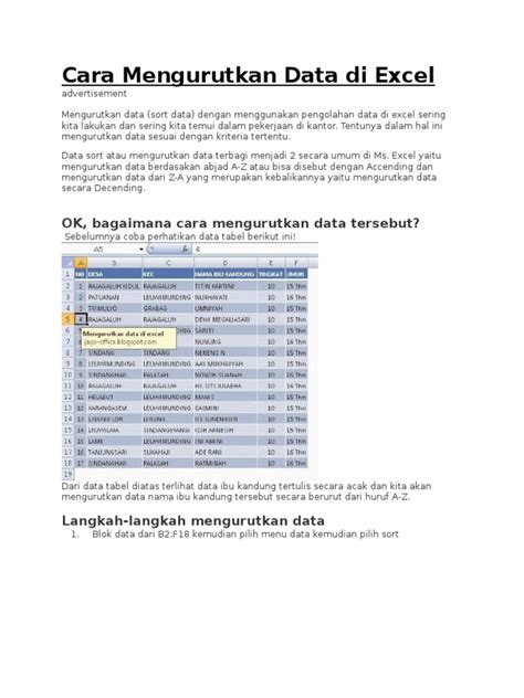 Pdf Cara Mengurutkan Data Di Excel Docx Dokumen Tips