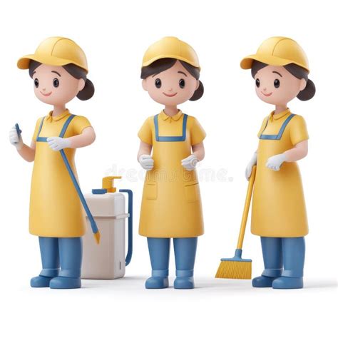 cheerful  cartoon janitors ready  cleaning service stock