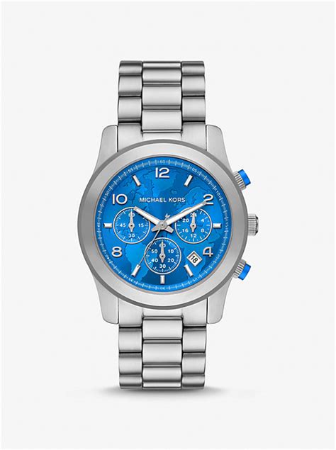 Michael Kors Watch Hunger Stop Oversized Runway Silver Tone Watch International Shipping