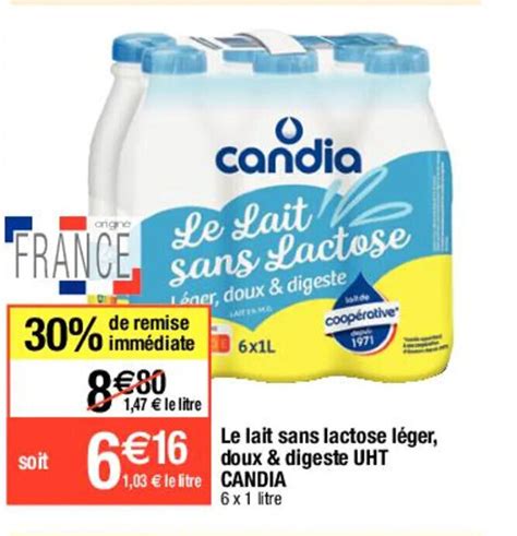 Promo Le Lait Sans Lactose Leger Doux Digeste UHT Candia Chez Migros