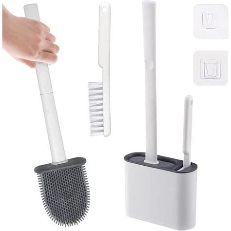 Brosse WC Silicone Brosse De Toilette avec Petite Brosse Et Boîte De