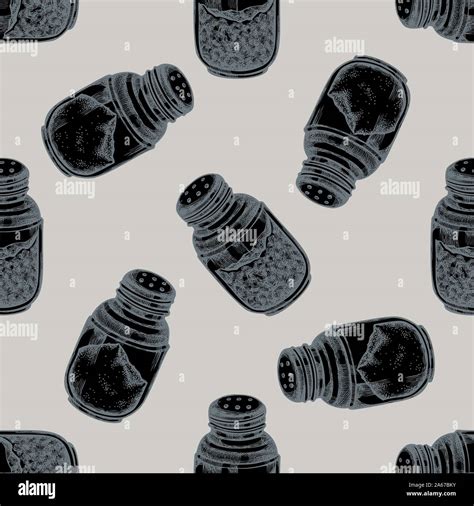 Seamless Pattern With Hand Drawn Stylized Pepper Shaker Salt Shaker