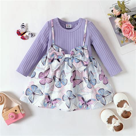PatPat Spring Fancy Baby Girl Dress, Long Sleeve Bowknot, Purple ...