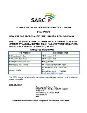 Fillable Online REQUEST FOR PROPOSAL BID RFP NUMBER RFP LOG 2018 19