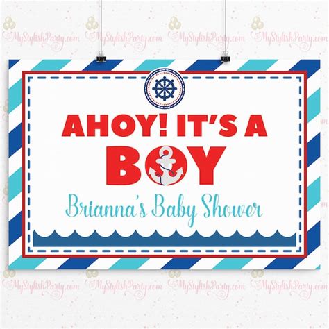 Ahoy Its A Boy Baby Shower Backdrop, PRINTED, Nautical, Sailor, Poster ...