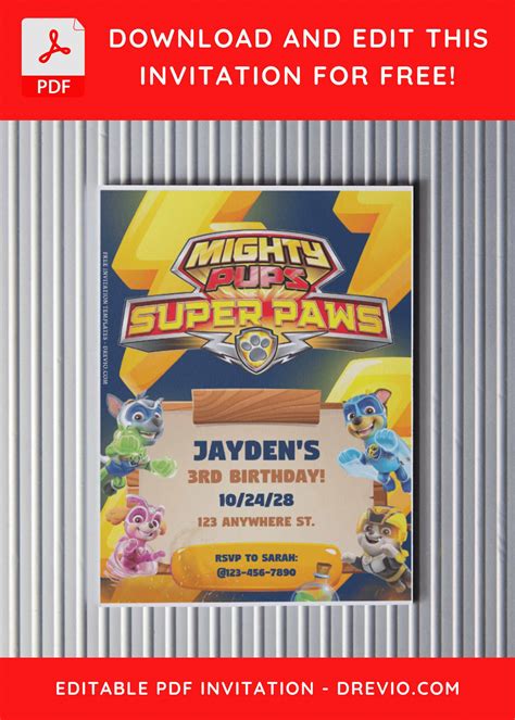 Free Editable Pdf Paw Patrol Mighty Pups Birthday Invitation