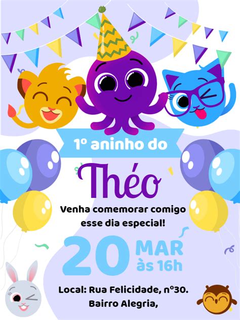 Convite Anivers Rio Bolofofos Menino Azul Edite Gr Tis Nosso