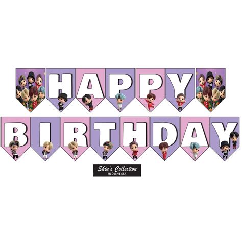 Jual Banner Bunting Flag Happy Birthday Ulangtahun Tiny Tan BTS Set