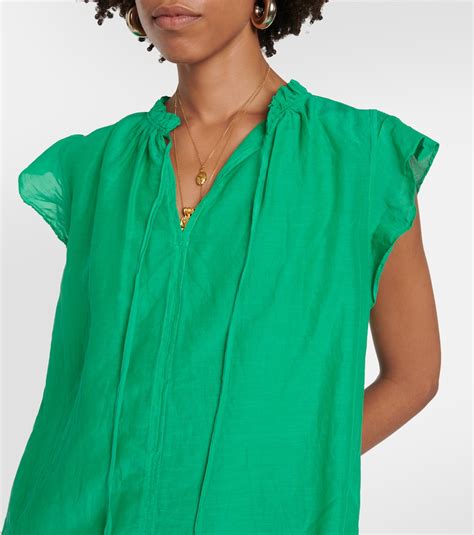 Melanie Cotton And Silk Voile Top In Green Velvet Mytheresa