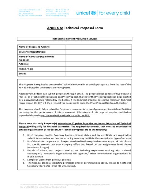 Fillable Online Annex A Technical Proposal Form Unicef Fax Email Print Pdffiller