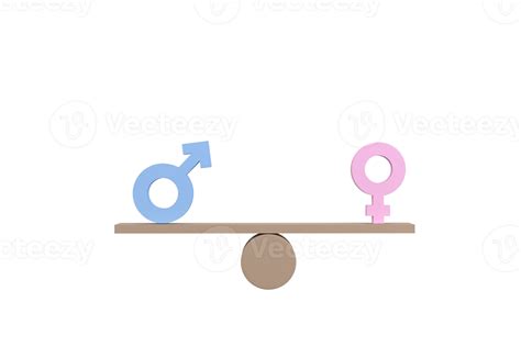 3d Gender Equality Concept Gender Symbols Balancing On Wooden Seesaw