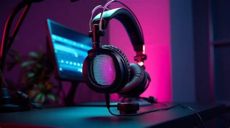 Premium AI Image | microphone on a desk with headphones