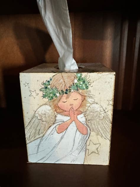 Handmade Decoupage Wooden Tissue Box Cover Sweet Angel Etsy