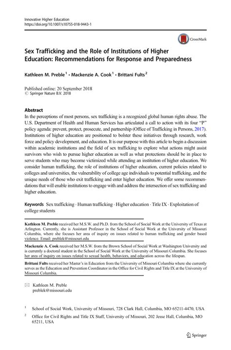 Pdf Sex Trafficking And The Role Of Institutions Of Higher Education Recommendations For