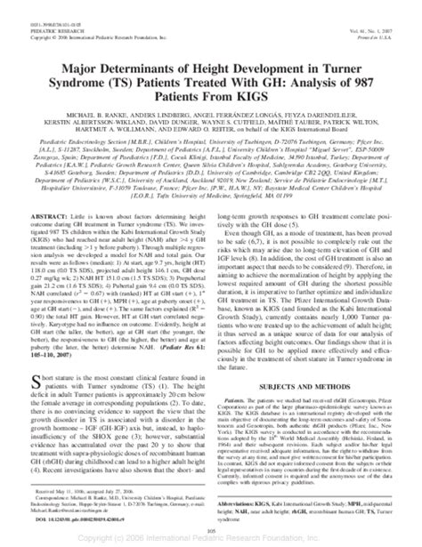 Pdf Adult Height After Gh Therapy In 188 Ullrich Turner Syndrome Patients Results Of The