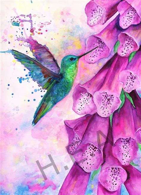 Hummingbird Watercolor Art Print For Home Decor Colorful Hummingbird