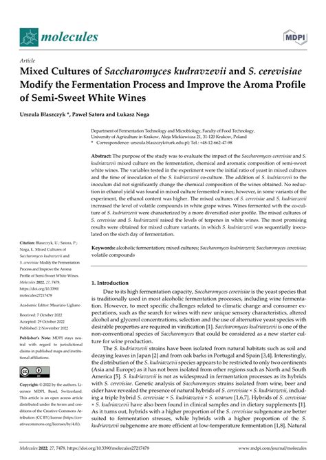 Pdf Mixed Cultures Of Saccharomyces Kudravzevii And S Cerevisiae