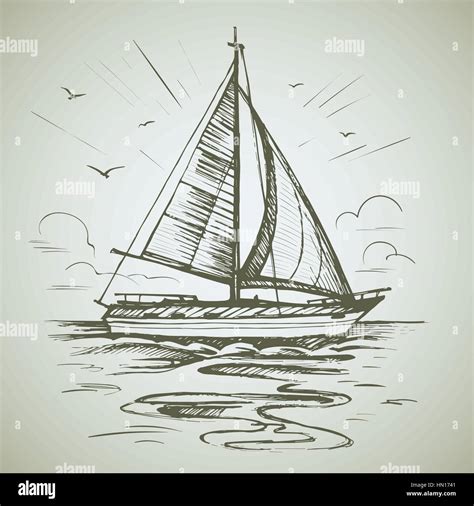 Sailing boat scene vector sketch Stock Vector Image & Art - Alamy