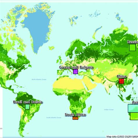 The typical areas of fire events around the world. The base map (map ...