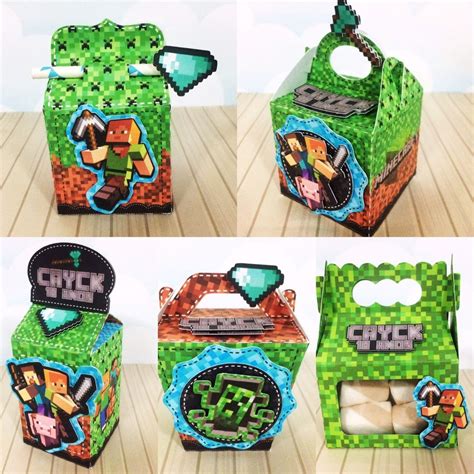 Minecraft Favor Box Party Supplies Bags Video Game Birthday Etsy De