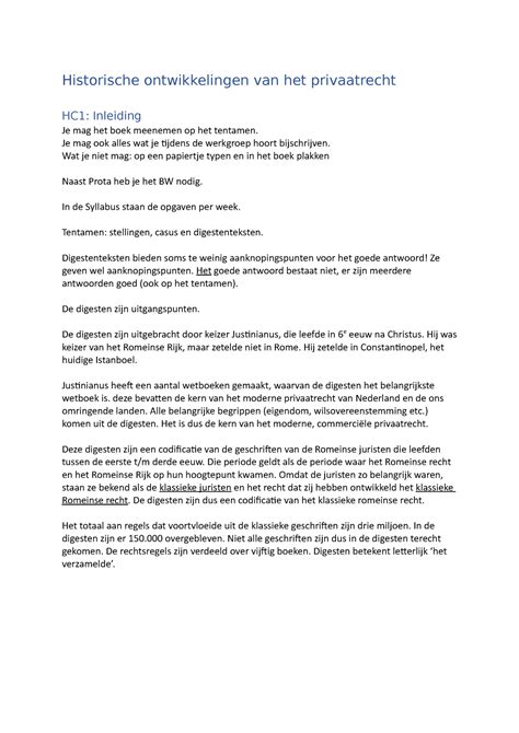 Hop Hc1 Uitgebreid Historische Ontwikkelingen Van Het Privaatrecht