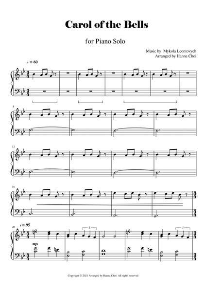 Carol Of The Bells Ukrainian Song For Piano Solo Piano Solo