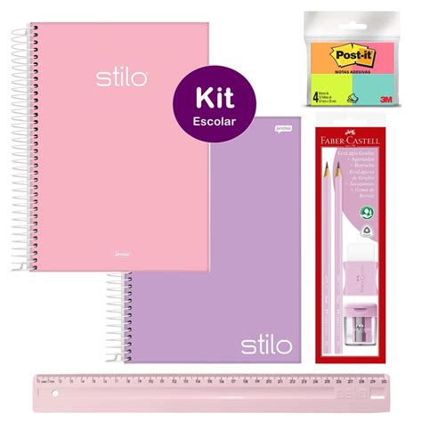 Kit Escolar Volta As Aulas Caderno 10 Materias Tons Pasteis Espiral