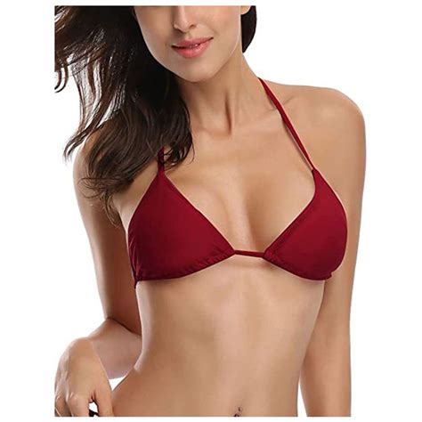 Ovticza Women S Bikini Top Soild Color Push Up Halter V Neck Bathing Suit Swimsuit Top Bandage