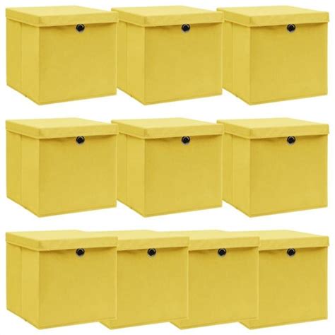 Storage Boxes with Lids 10 pcs Yellow 32x32x32 cm Fabric