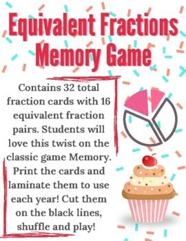 Equivalent Fractions Memory Game By Caringclassroom Tpt