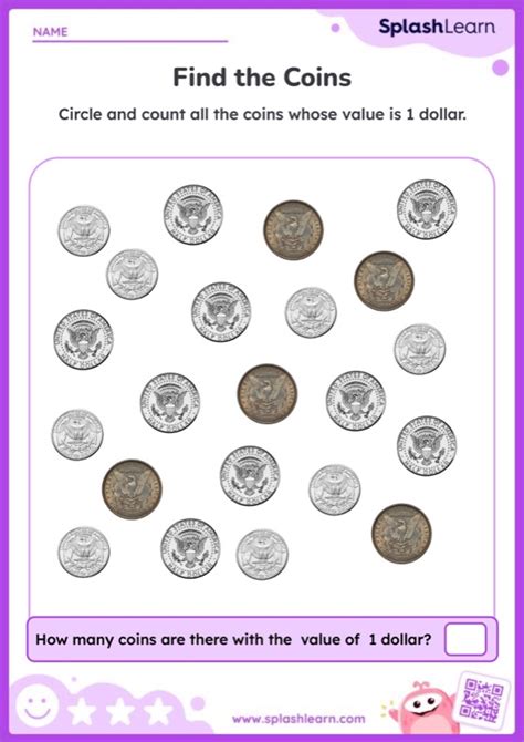 Find Coins With The Value Of 1 Dollar Worksheet