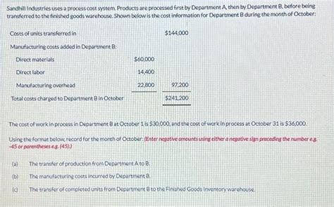 Solved Sandhill Industries Uses A Process Cost System Chegg