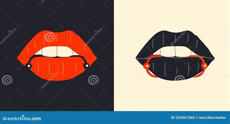 Lips Piercing Vector Set In Cartoon Style Stock Vector Illustration