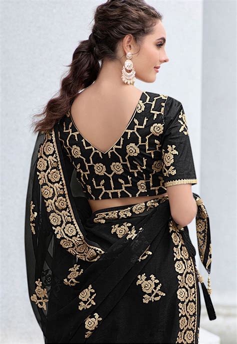 Buy Embroidered Chiffon Saree In Black Online SFS1995 Utsav Fashion