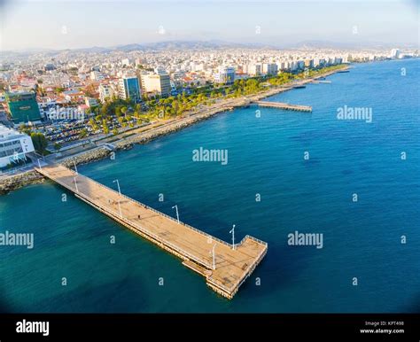 Aerial View Of Molos Promenade On The Coast Of Limassol City In Cyprus