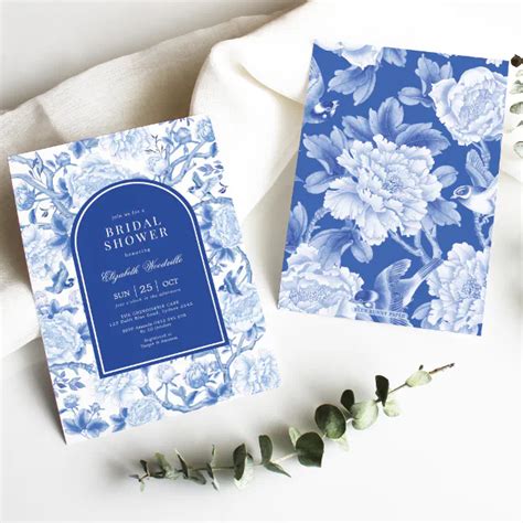 Delft Blue White Chinoiserie Floral Bridal Shower Invitation Zazzle