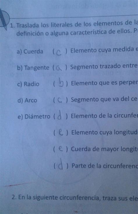 Traslada Los Literales De Los Elementos De La Circunferencia A Los