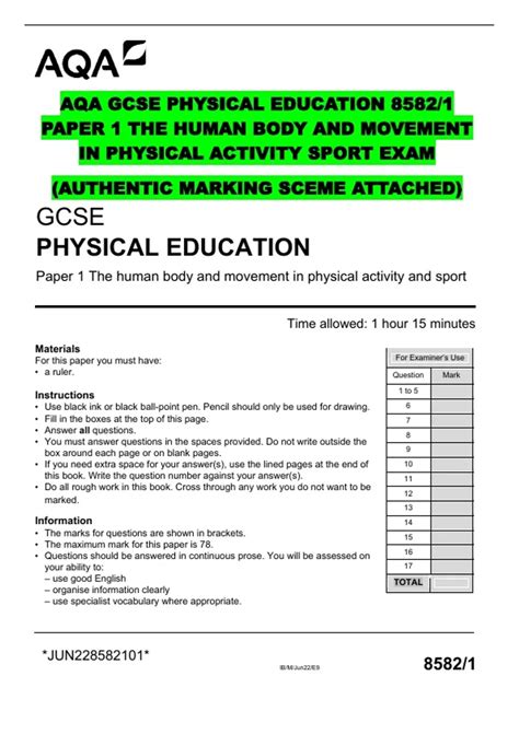 AQA GCSE PHYSICAL EDUCATION 8582/1 PAPER 1 THE HUMAN BODY AND MOVEMENT