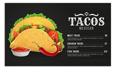 Premium Vector Taco Menu Template Of Mexican Cuisine Restaurant