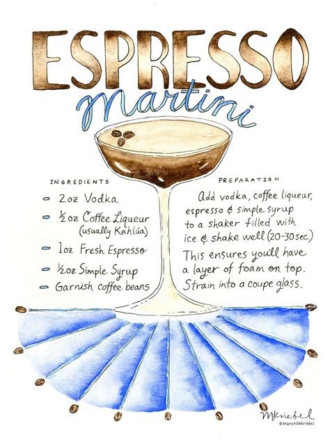 Espresso Martini Cocktail Recipe Watercolor Art Print Martini