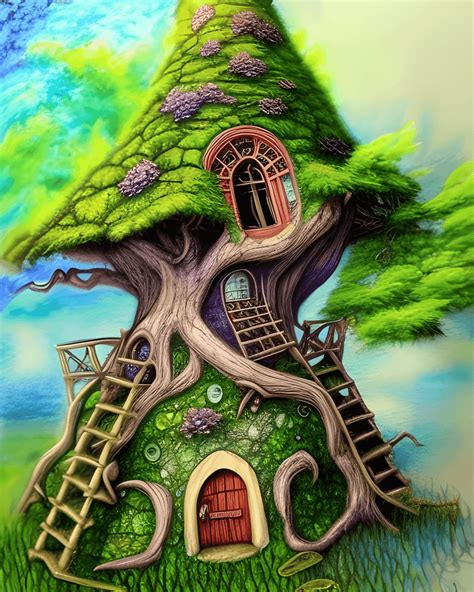 Fantasy Fairy Tree House Pastel And Hyper Realistic · Creative Fabrica