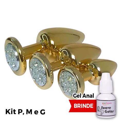 Kit Plug Anal Tamanhos P M E G Prata Dourado Pedra Prata Feito Em ABS Filhos De