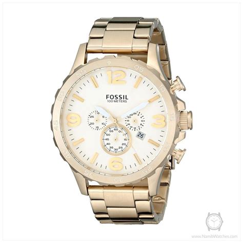 Fossil Mens Jr1479 Nate Chronograph Stainless Steel Watch Gold Tone