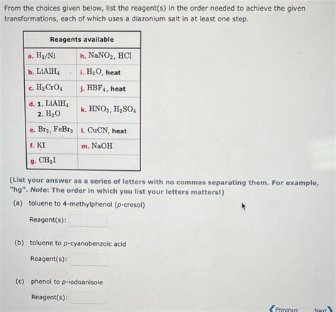 Solved From The Choices Given Below List The Reagent S In Chegg