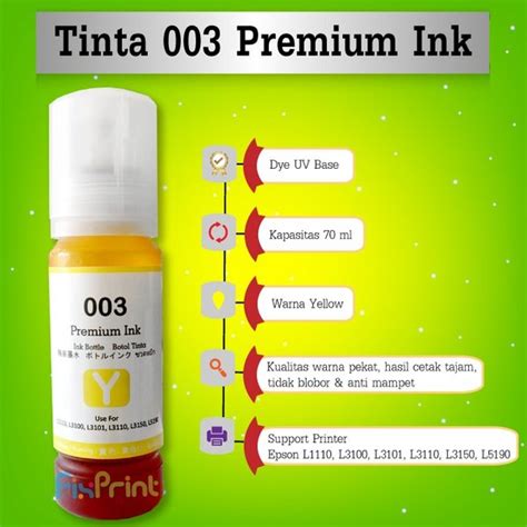 Jual Tinta 003 Premium Ink Yellow Refill Printer Epson L1110 L3100