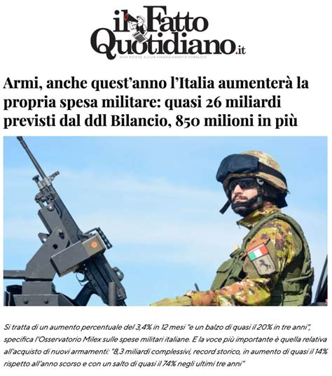 Armi Anche Questanno Litalia Aumenter La Propria Spesa Militare