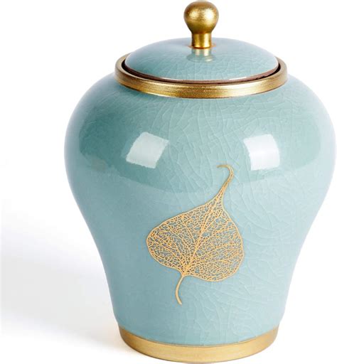 Amazon Lines Arte Medium Urn For Human Ashes Teal Leaf Ceramic