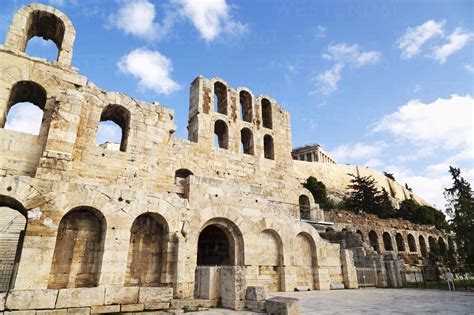 Fassade Des Odeons Des Herodes Atticus Ein Theater Aus Dem 2