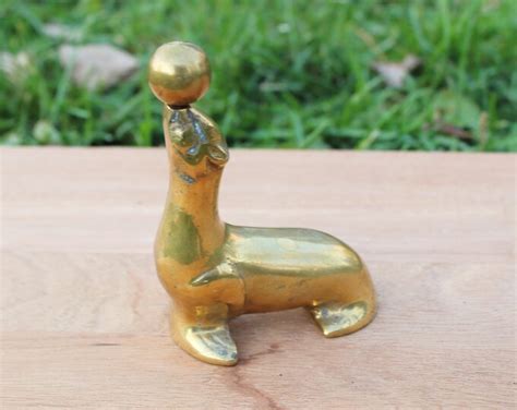 Brass Sea Lion Mid Century Seal Circus Paper Weight Etsy