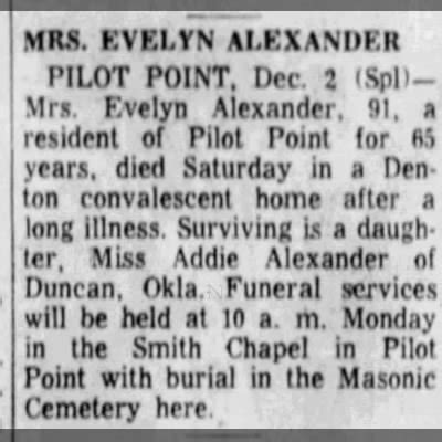 Obituary For Evelyn Alexander Aged Newspapers